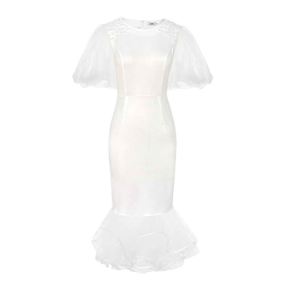 Damen Elegantes Maxikleid mit voluminösen Tüllärmeln und Rüschensaum Echo Archiv