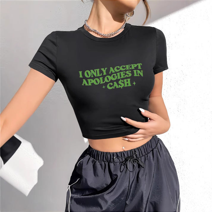 Damen Crop-T-Shirt mit künstlerischem Statementdruck Echo Archiv