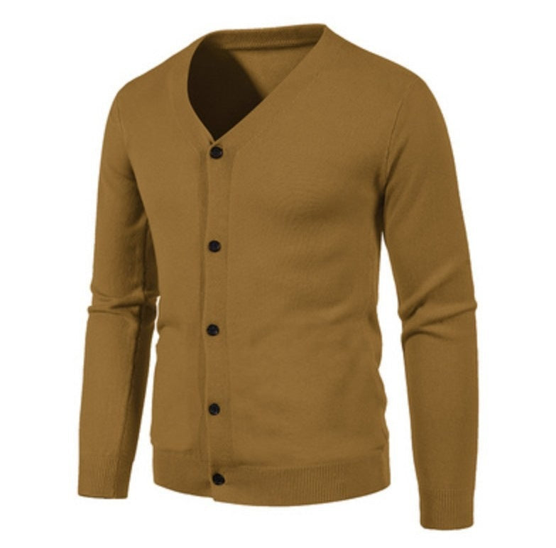 Herren stilvolle Strickjacke mit tiefem V-Ausschnitt und Knopfleiste Echoarchiv