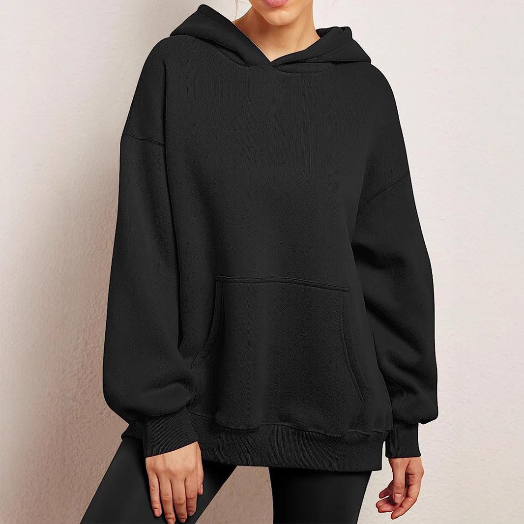 Damen nan Oversize-Kapuzenpullover mit verlängertem Rückenteil, innen angerautem Fleece und Kängurutasche Echo Archiv