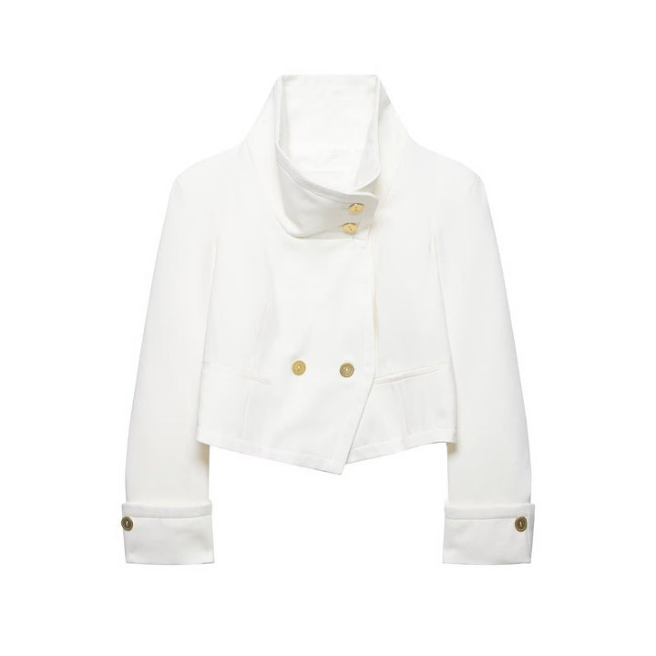 Damen Cropped-Blazer mit hohem Stehkragen, doppelreihiger Knopfleiste und Ziermanschetten Echo Archiv