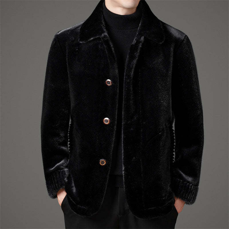 Herren elegante Plüschjacke mit Knopfverschluss Echoarchiv