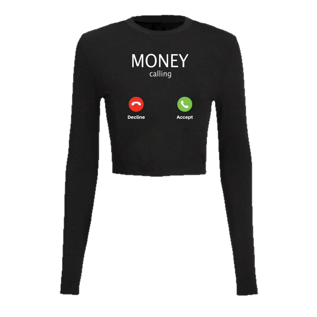 Damen nan kurzes Cropped-Longsleeve mit auffälligem Statement-Print und Call-Icon-Design Echo Archiv
