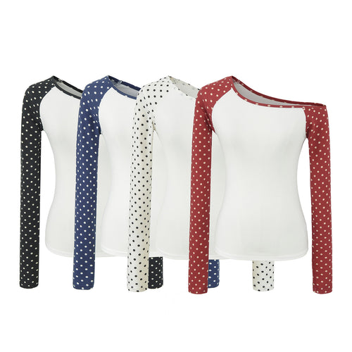 Damen Asymmetrisches Longsleeve mit Polka-Dot Raglanärmeln Echoarchiv