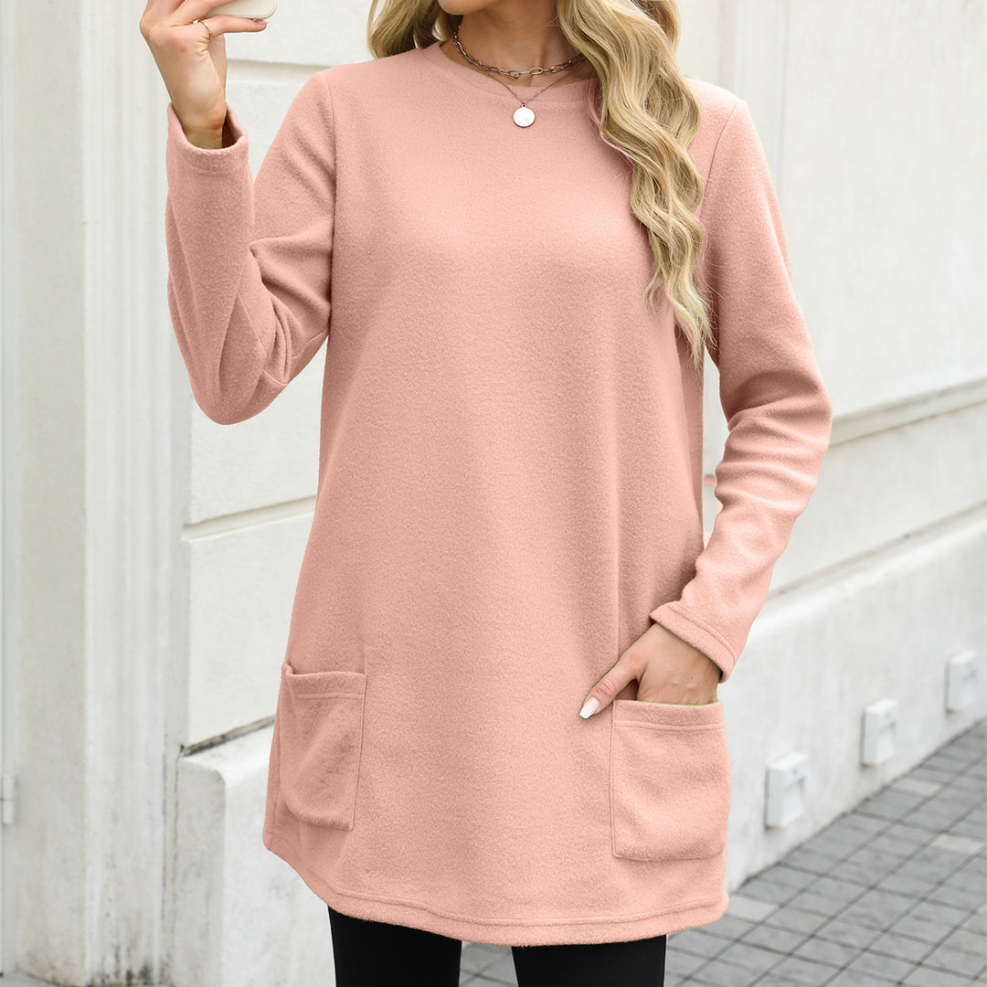 Damen nan legeres Fleece-Tunika-Kleid mit Rundhalsausschnitt und aufgesetzten Taschen Echo Archiv