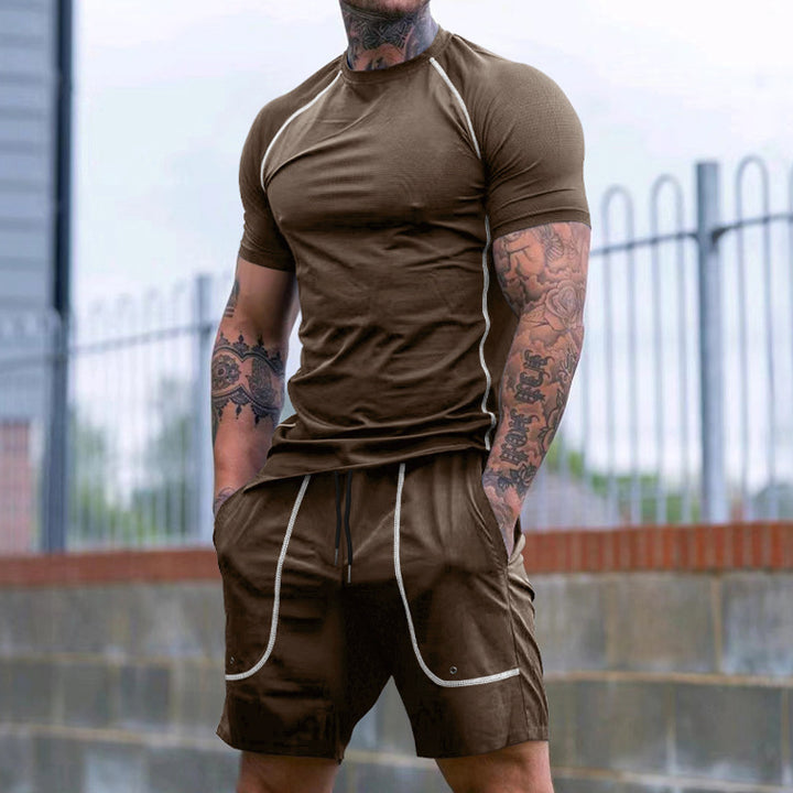 Herren nan Raglan-Fit Kurzarmshirt- und Tunnelzug-Shorts-Set aus atmungsaktivem Stretch-Jersey mit Kontrastnähten Echo Archiv