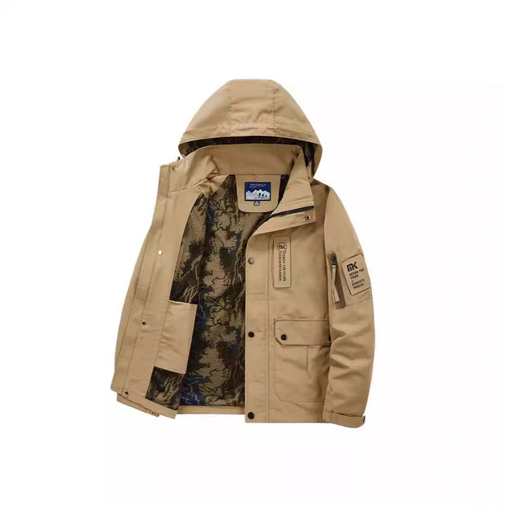 Herren Kapuzen-Fieldjacke mit Camouflage-Netzfutter und wasserabweisender Utility-Außenlage Echoarchiv