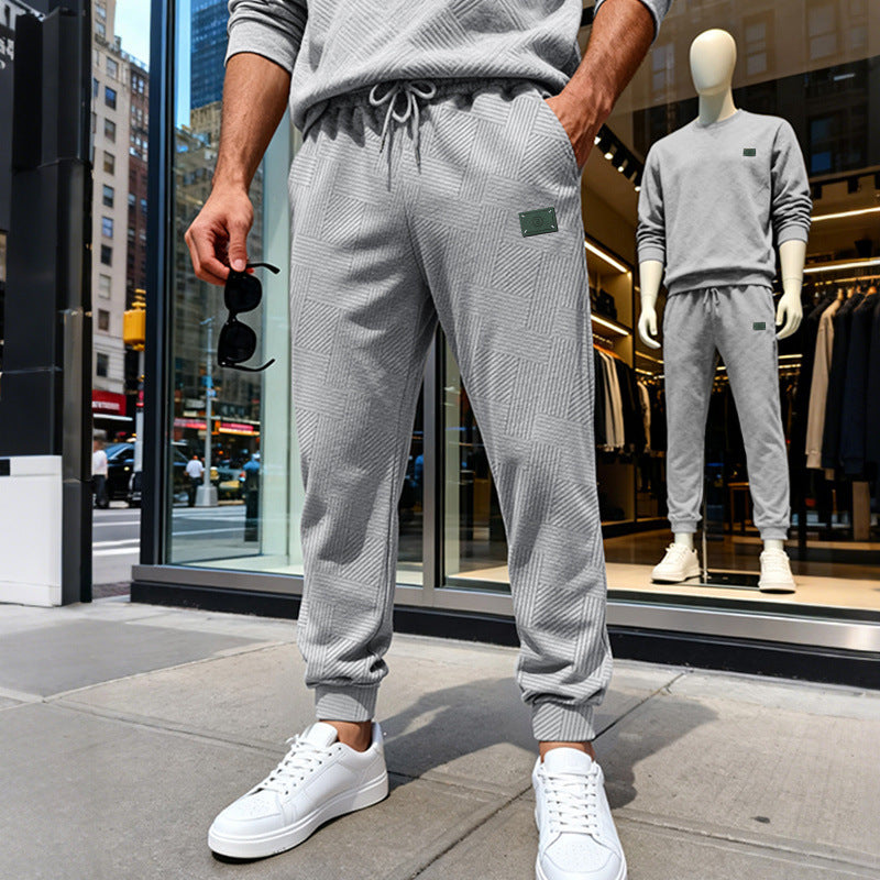 Herren Strukturierte Jogginghose mit geometrischer Waffelstruktur und elastischen Bündchen – Sorevano
