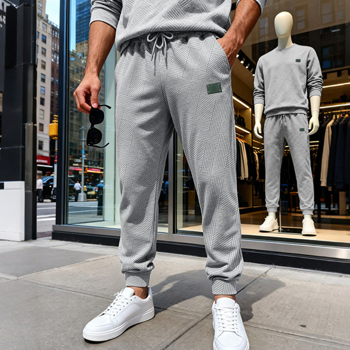 Herren Strukturierte Jogginghose mit geometrischer Waffelstruktur und elastischen Bündchen – Sorevano