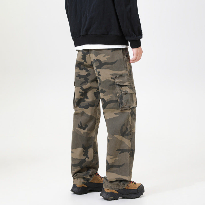 Herren Cargo-Hose mit Camouflage-Muster, Relaxed-Fit, Mehrfach-Taschen und Kordelzug am Saum Echo Archiv
