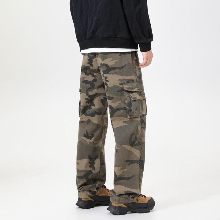 Herren Cargo-Hose mit Camouflage-Muster, Relaxed-Fit, Mehrfach-Taschen und Kordelzug am Saum Echo Archiv