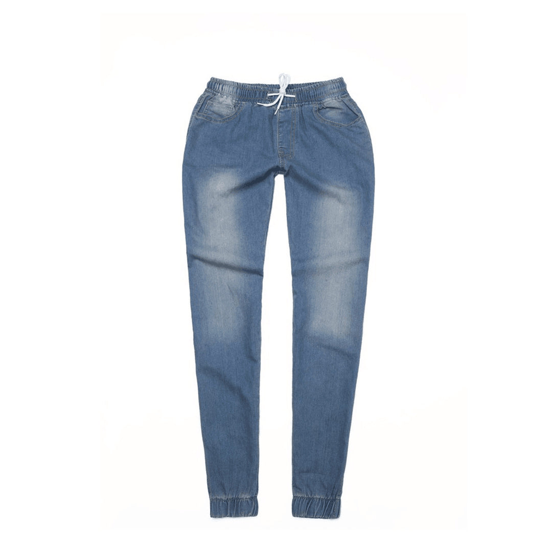 Damen nan schmal geschnittene Denim-Jogginghose mit Elastikbund, Tunnelzug und elastischen Beinbündchen Echo Archiv
