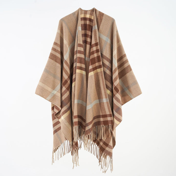 Damen Multifunktionaler Plaid-Poncho mit Kaschmir‑Touch und Fransensaum Echo Archiv