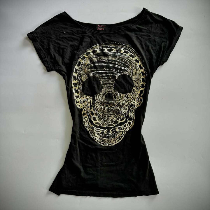 Damen T-Shirt mit schickem Skelettmotiv und Glitzerakzenten Echo Archiv