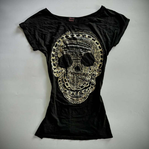 Damen T-Shirt mit schickem Skelettmotiv und Glitzerakzenten Echo Archiv