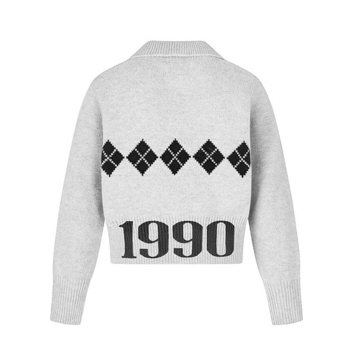 Damen Cropped Strickpullover mit Polokragen, Rippbund und Argyle‑Motiv Echoarchiv