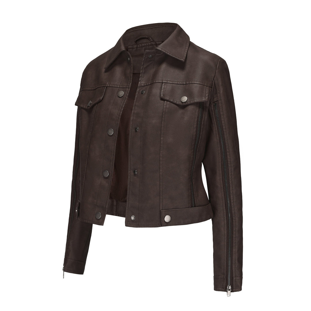 Damen nan kurze Cropped-Truckerjacke aus Wildlederoptik mit seitlichen Reißverschlüssen und aufgesetzten Brusttaschen Echo Archiv