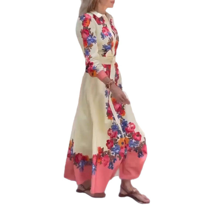 Damen nan langes Hemdblusenkleid mit floralem Print, Bindegürtel und Volantbesatz Echo Archiv
