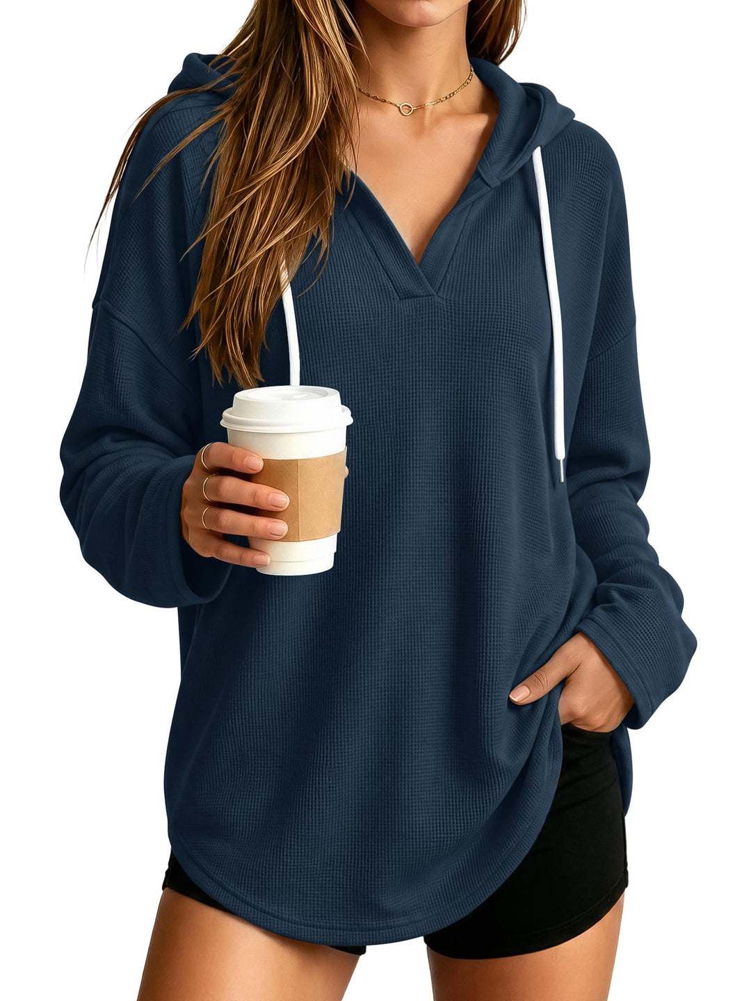 Damen Lässiger Kapuzenpullover mit Waffelstruktur Echo Archiv