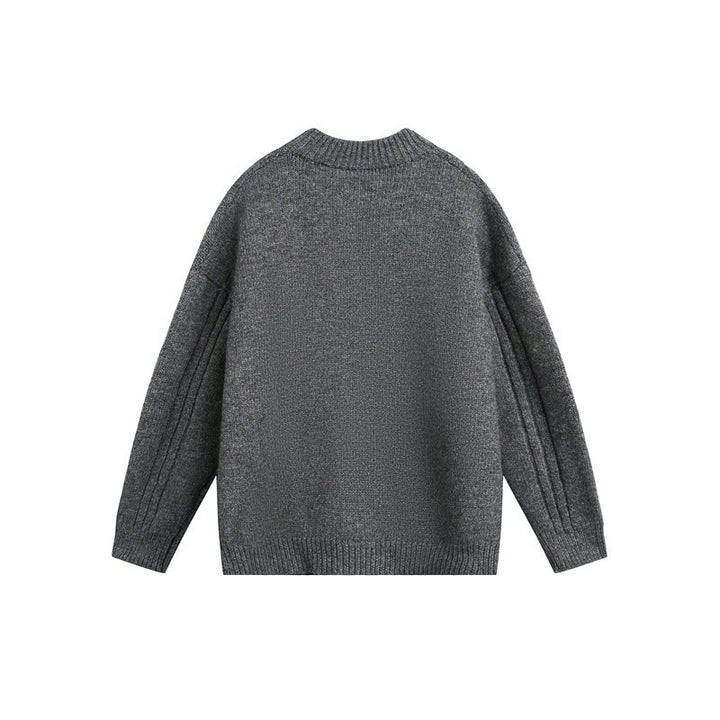 Damen Grobgestrickter Zopf‑Strickpullover mit Henley‑Knopfleiste und Stehkragen Echoarchiv