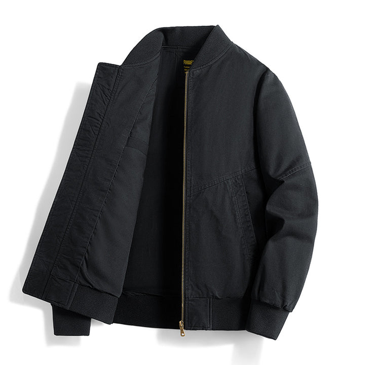 Men's relaxed cotton-twill bomber jacket with reinforced seam panels and ribbed cuff hem – Brevano