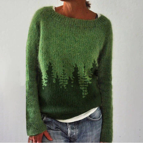 Damen nan gemusterter Norwegerstrickpullover mit weitem Rundhalsausschnitt und lässigem Oversize-Schnitt Echo Archiv