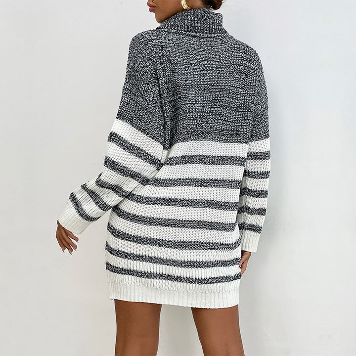 Damen Kurzes Strickkleid im Maritim-Look mit Rollkragen, Rippenbündchen und lässiger Oversize-Silhouette – Lunéa