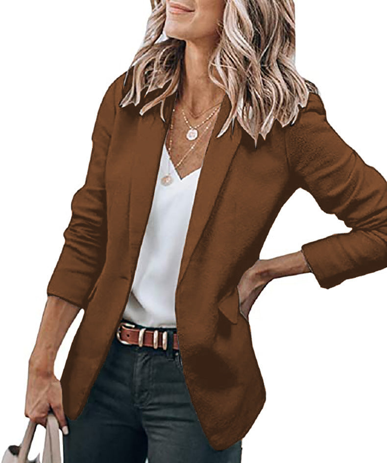 Damen Lockerer Offener Blazer mit dreiviertelärmeln und Eingrifftaschen Echoarchiv