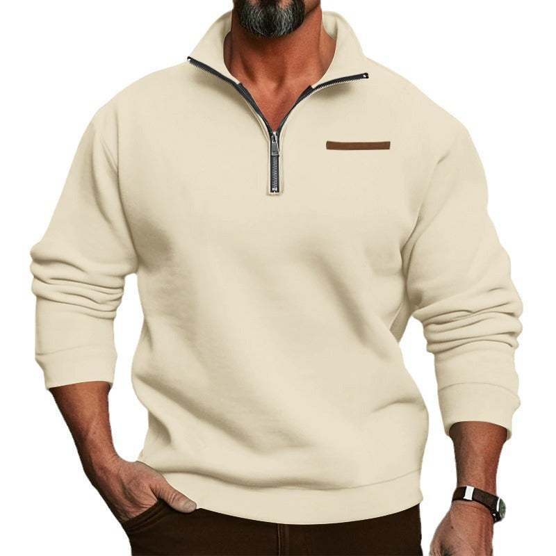 Herren lässiger Pullover mit halbem Reißverschluss und strukturiertem Design Echoarchiv