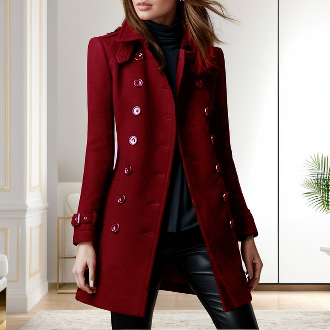 Damen stylischer Wollmantel mit doppelter Knopfleiste Echoarchiv
