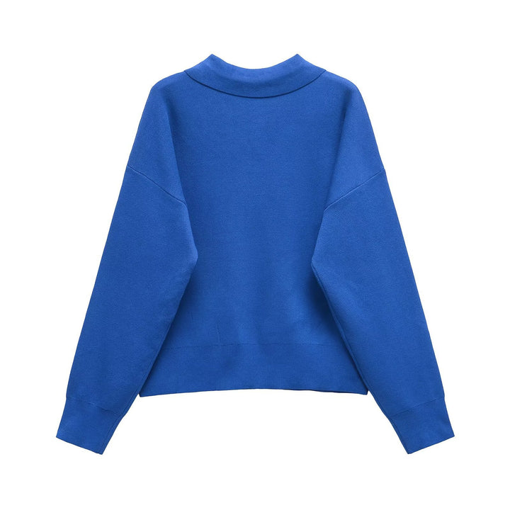 Damen Strick-Polo-Pullover mit Knopfleiste, Brusttasche und überschnittener Schulter Echo Archiv