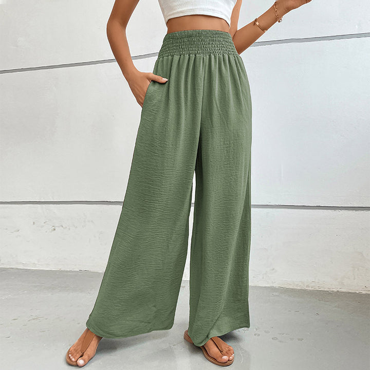 Damen Palazzo-Hose mit hohem, elastischem Rüschenbund und Eingrifftaschen – Avélisse