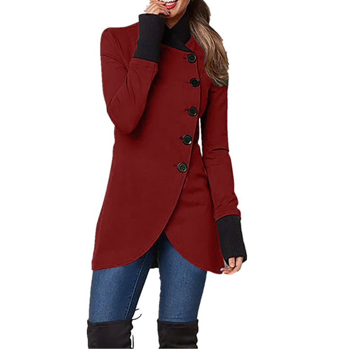 Damen nan asymmetrische lange Strickjacke mit Knopfverschluss und Rippbündchen Echo Archiv