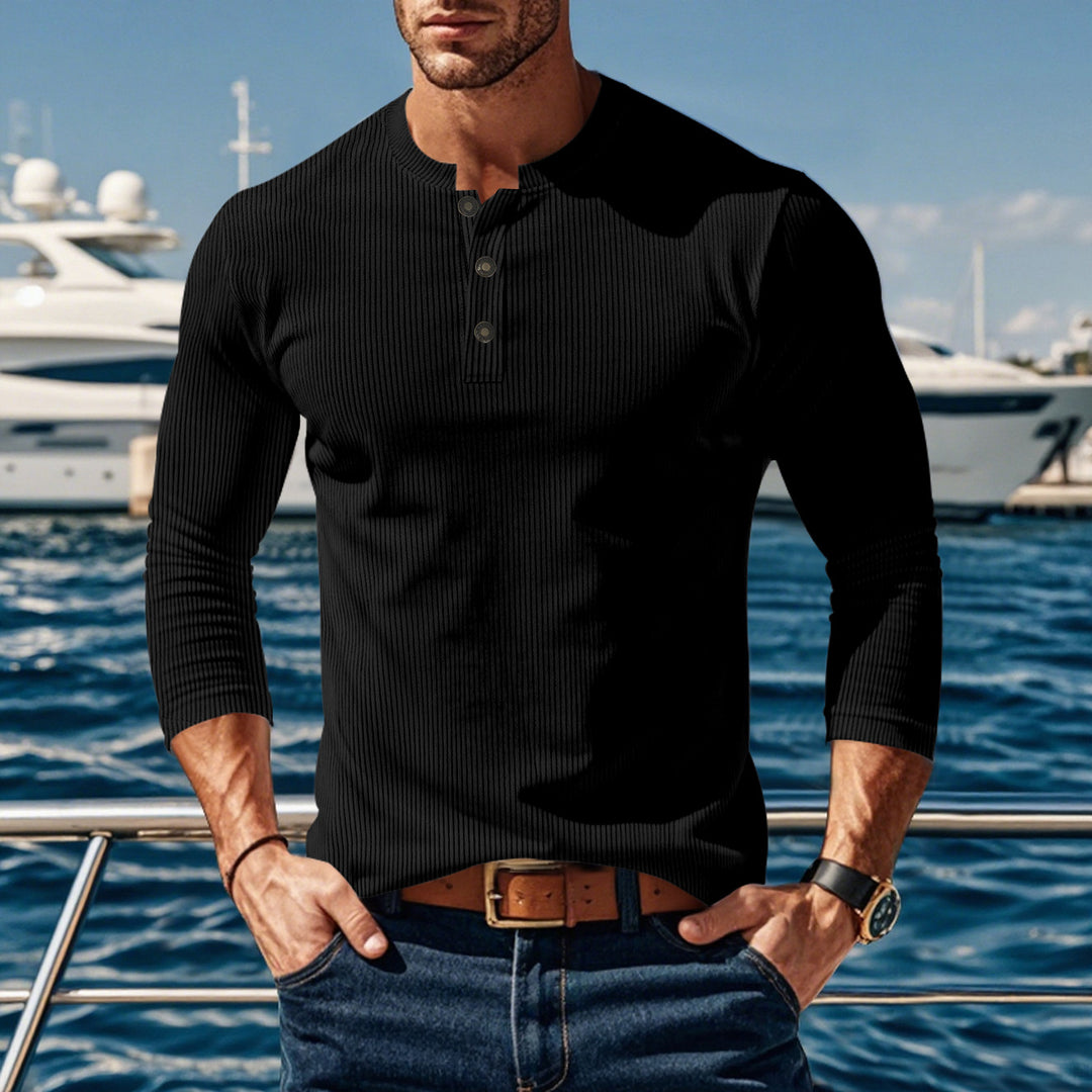 Herren Langarmshirt mit komfortabler Knopfleiste und strukturiertem Design Echoarchiv
