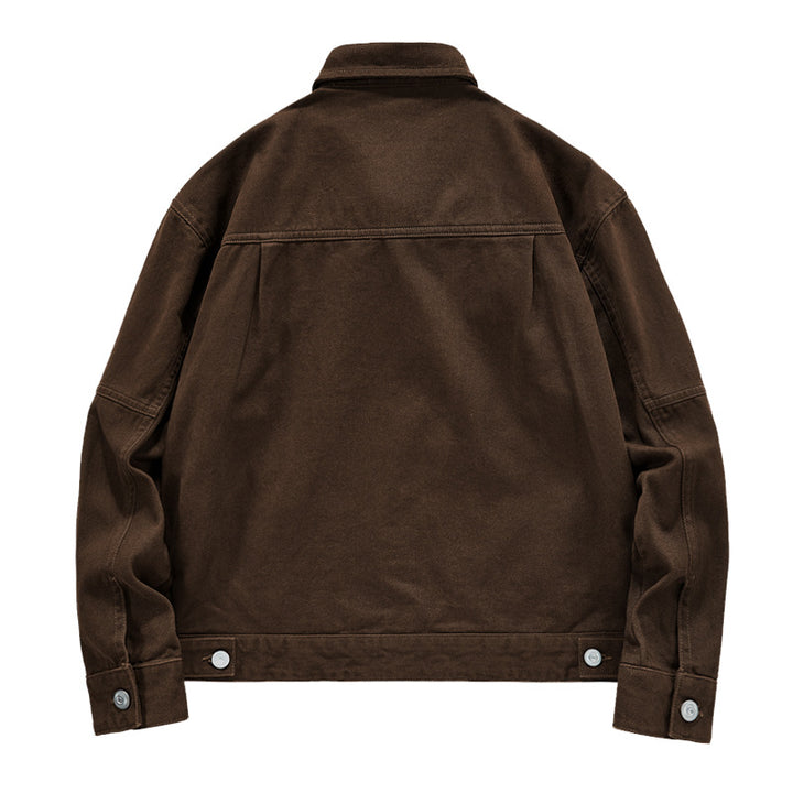 Herren kurze Worker-Jacke aus heavy-twill mit aufgesetzten Klappentaschen, schrägen Eingrifftaschen und verstärkten Nähten – Taviero