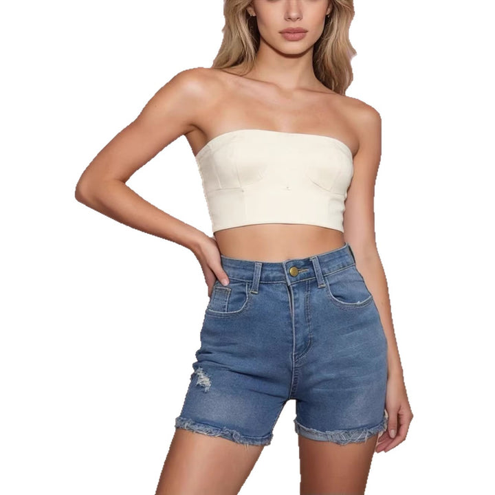Damen lässige High-Waist Denim-Shorts mit Fransen und modischen Destroyed-Details Echo Archiv