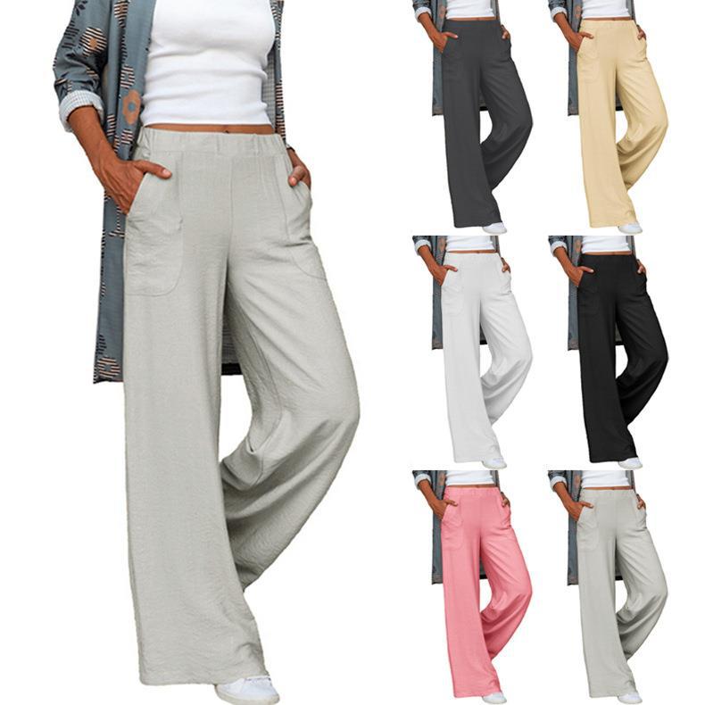 Damen nan weite Leinenmix-Hose mit hohem elastischen Bund und aufgesetzten Seitentaschen Echo Archiv