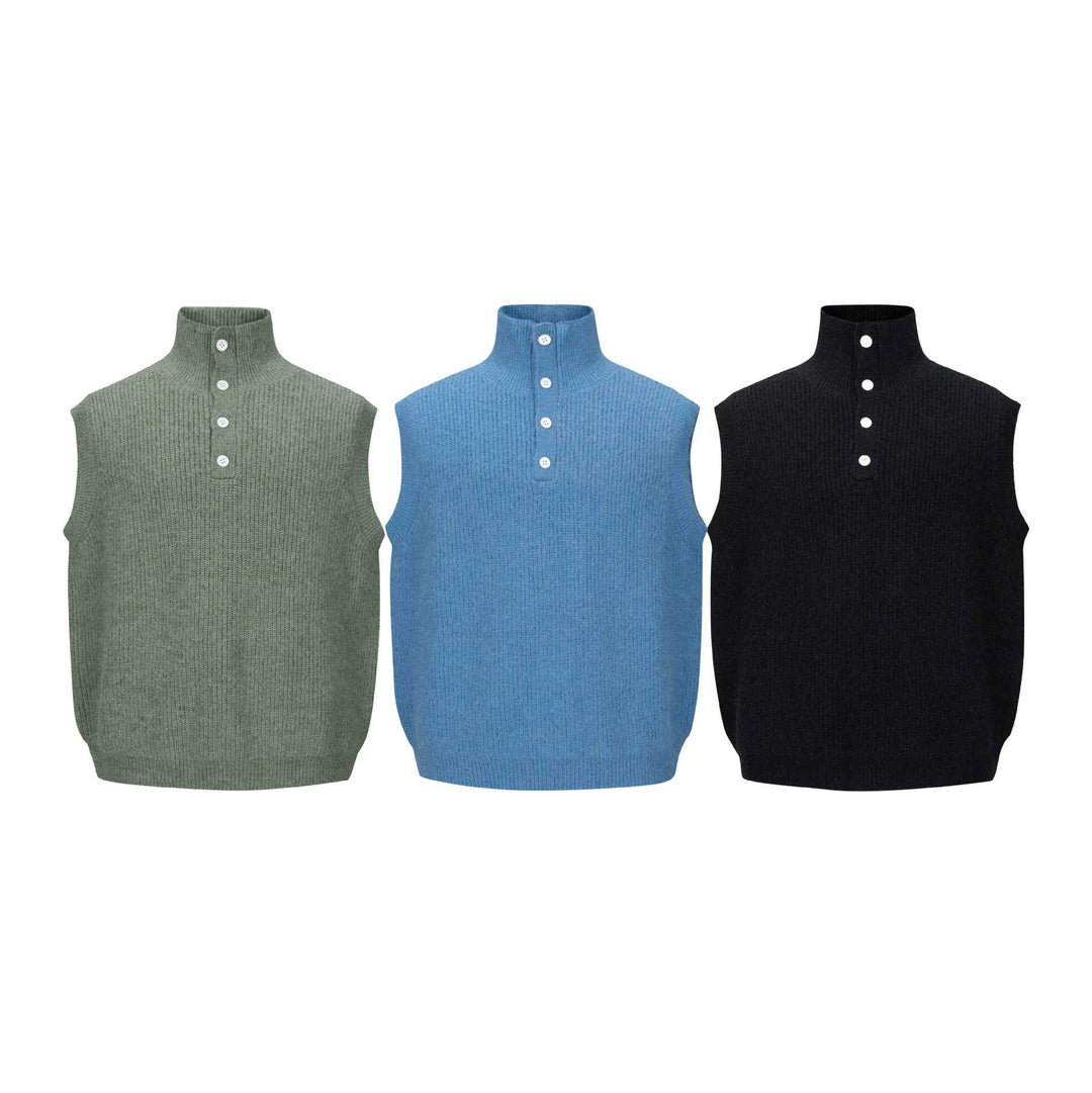 Unisex Grobgestrickte Weste mit Polokragen und Halbknopfleiste Echoarchiv