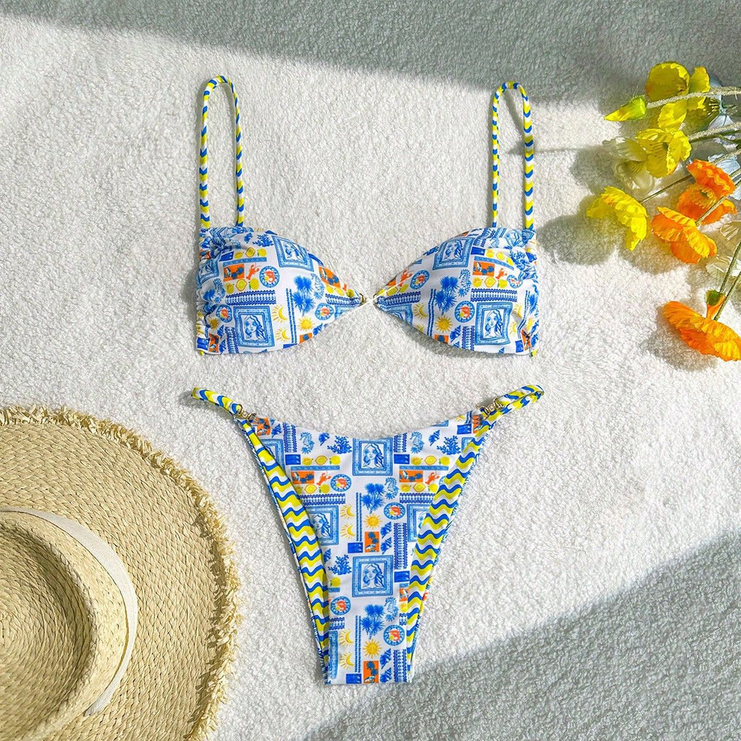 Damen Leopardenmuster Bikini-Set mit verstellbaren Trägern Echo Archiv