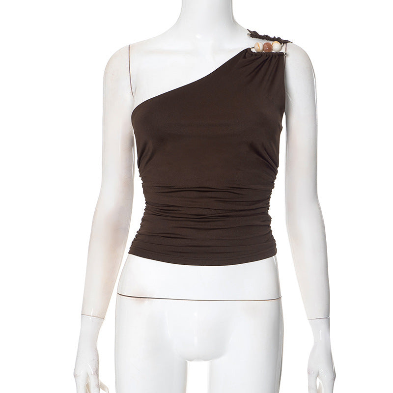 Damen asymmetrisches Trägeroberteil mit dekorativen Knopfdetails und figurformendem Design Echo Archiv
