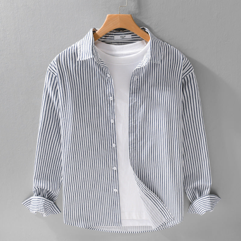 Herren Relaxed-Layering-Hemd mit feinen Längsstreifen, Kentkragen und softem Baumwollmix Echoarchiv