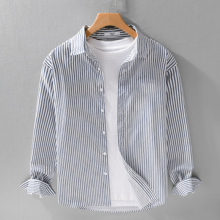 Herren Relaxed-Layering-Hemd mit feinen Längsstreifen, Kentkragen und softem Baumwollmix Echoarchiv