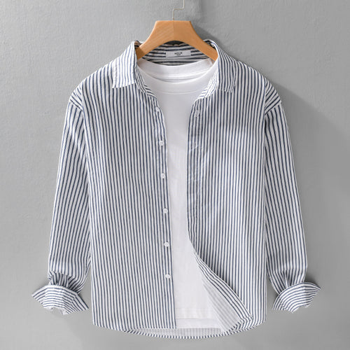 Herren Relaxed-Layering-Hemd mit feinen Längsstreifen, Kentkragen und softem Baumwollmix Echoarchiv