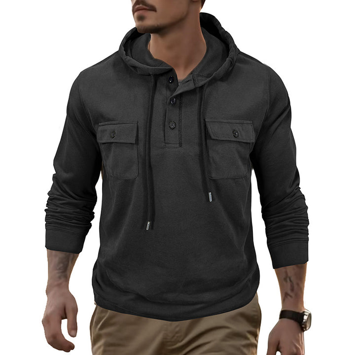 Herren Kapuzenshirt mit praktischen Brusttaschen und modischem Henley-Ausschnitt Echoarchiv