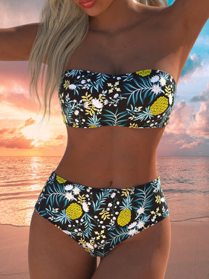 Damen hoch geschnittenes Bikini-Set mit gepolstertem Oberteil und verstellbaren Trägern Echo Archiv