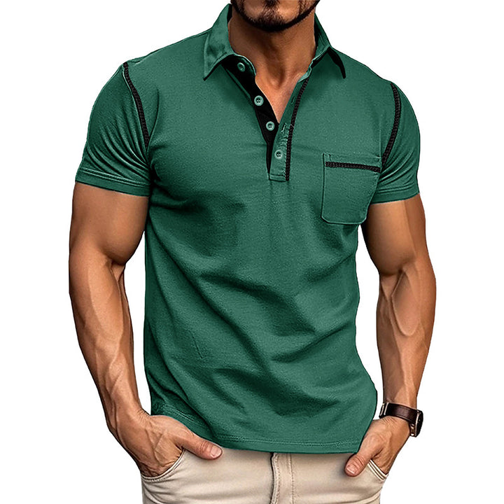 Herren Kurzarm-Hemd mit modischem Henley-Ausschnitt und Brusttasche Echoarchiv