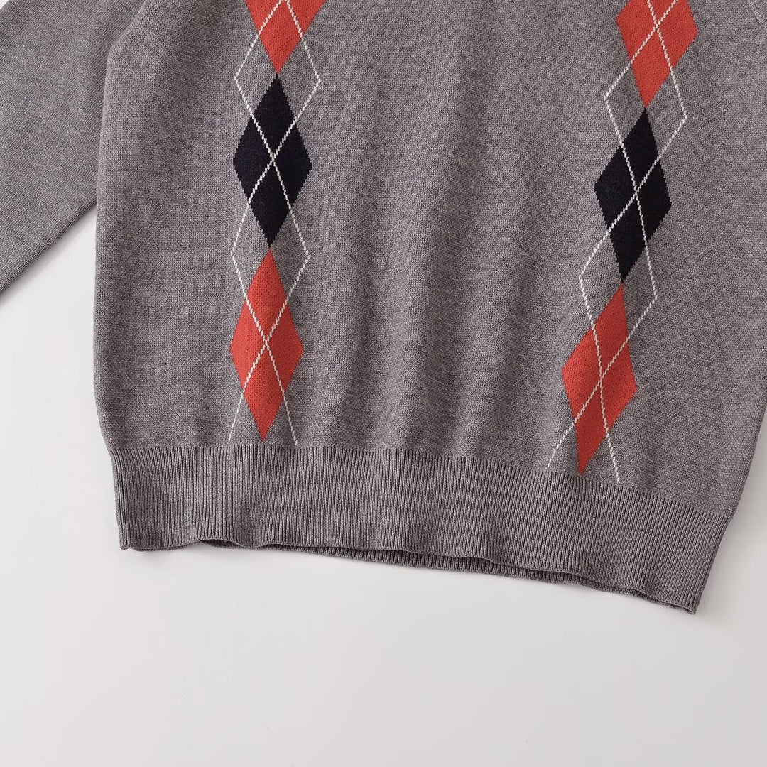 Damen V‑Ausschnitt Pullover mit Rautenmuster und legerer Oversize-Passform Echoarchiv