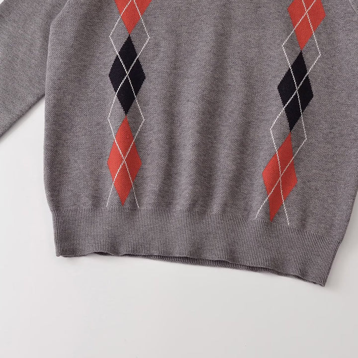 Damen V‑Ausschnitt Pullover mit Rautenmuster und legerer Oversize-Passform Echoarchiv