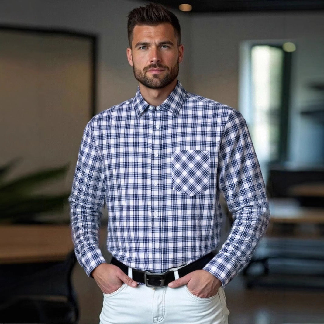 Herren kariertes Langarmhemd mit stilvollem Schnitt und praktischer Brusttasche Echoarchiv