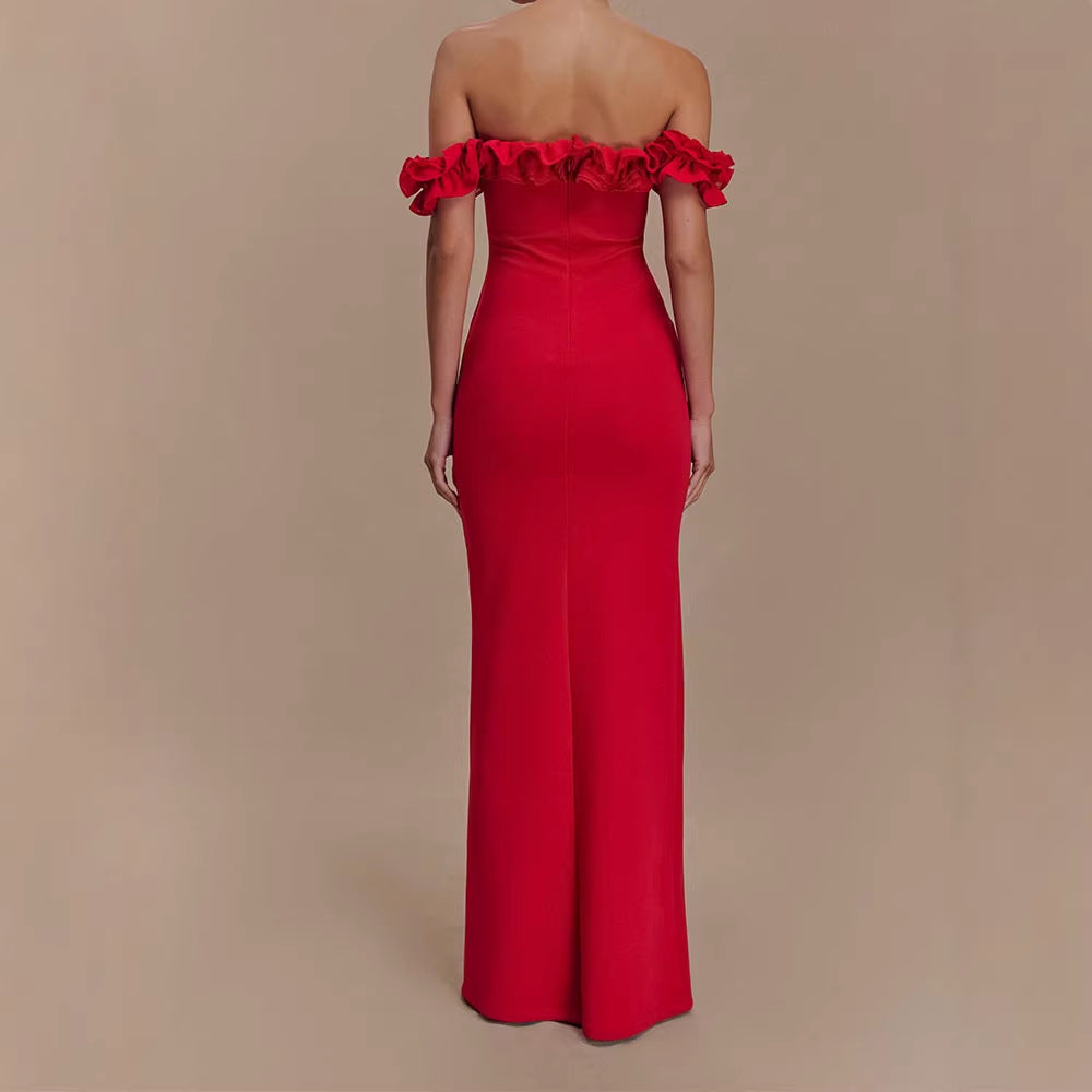 Damen Elegantes, schulterfreies Maxikleid mit Rüschendetails Echo Archiv